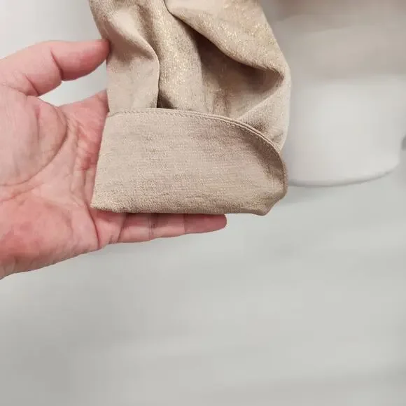 Current Air Champagne Gold Shimmer Balloon Sleeve Bloused Cropped Top Women's S - Picture 6 of 9